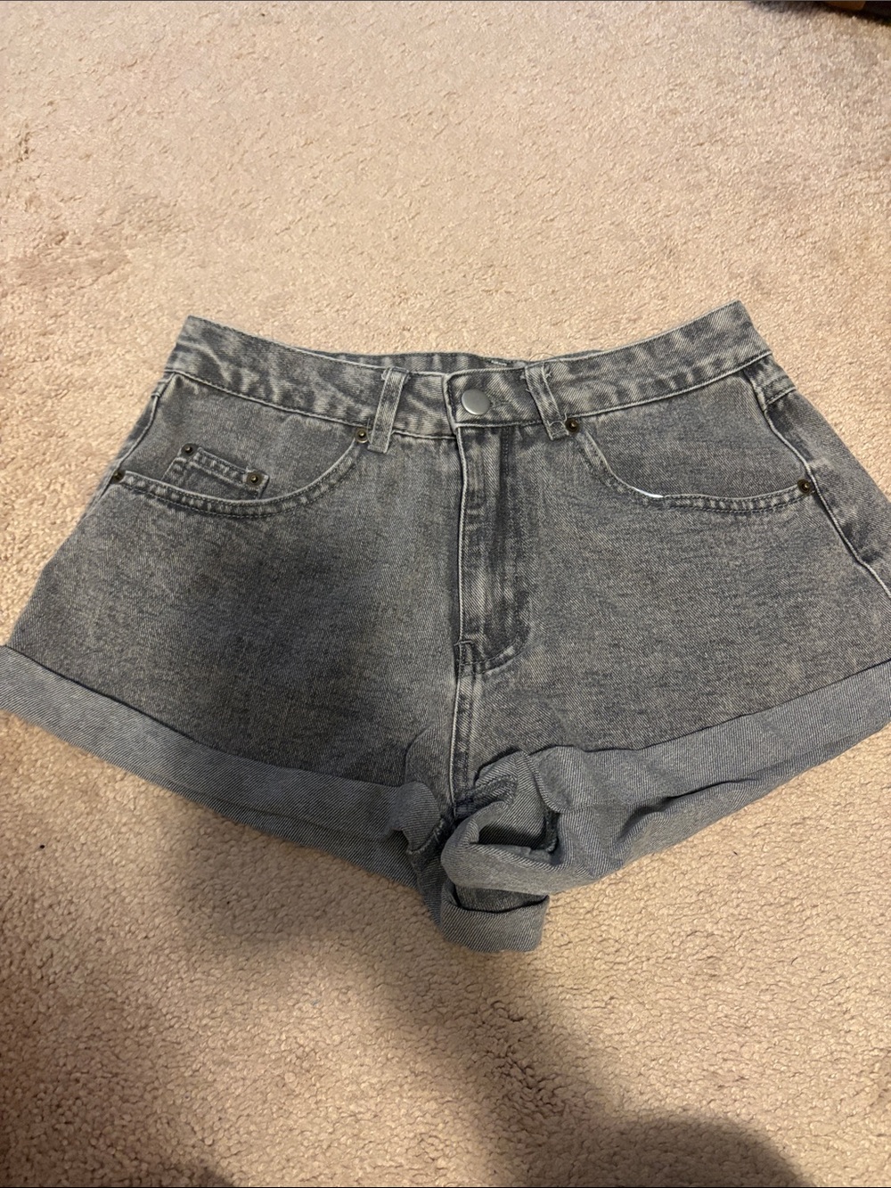 SHEIN Washed Gray High-Rise Rolled Cuff Denim Shorts
